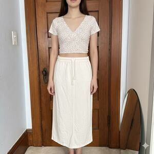 Brandy Melville Maxi Skirt Cream Linen Blend Back Pockets Drawstring